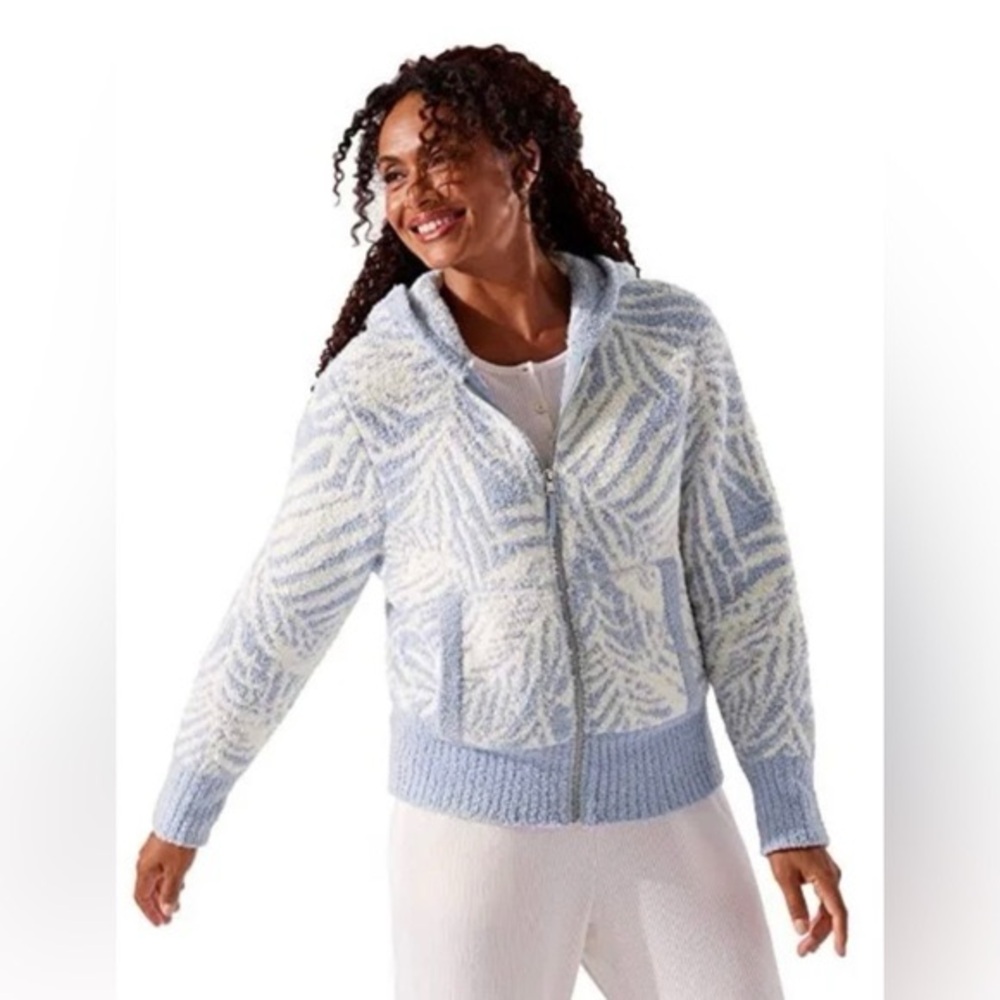 Tommy Bahama Island Soft Sea Swell Chenille full zip up hooded cozy soft sweater
